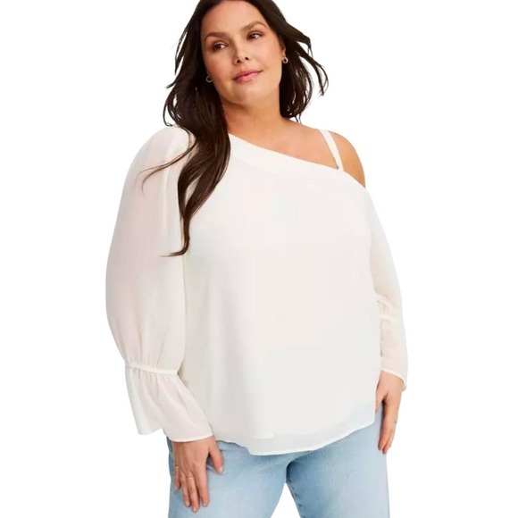 Torrid Asymetrical Top Blouse 'Winter White' Ivory Cream L/S Womens 2X NWT - Picture 2 of 10